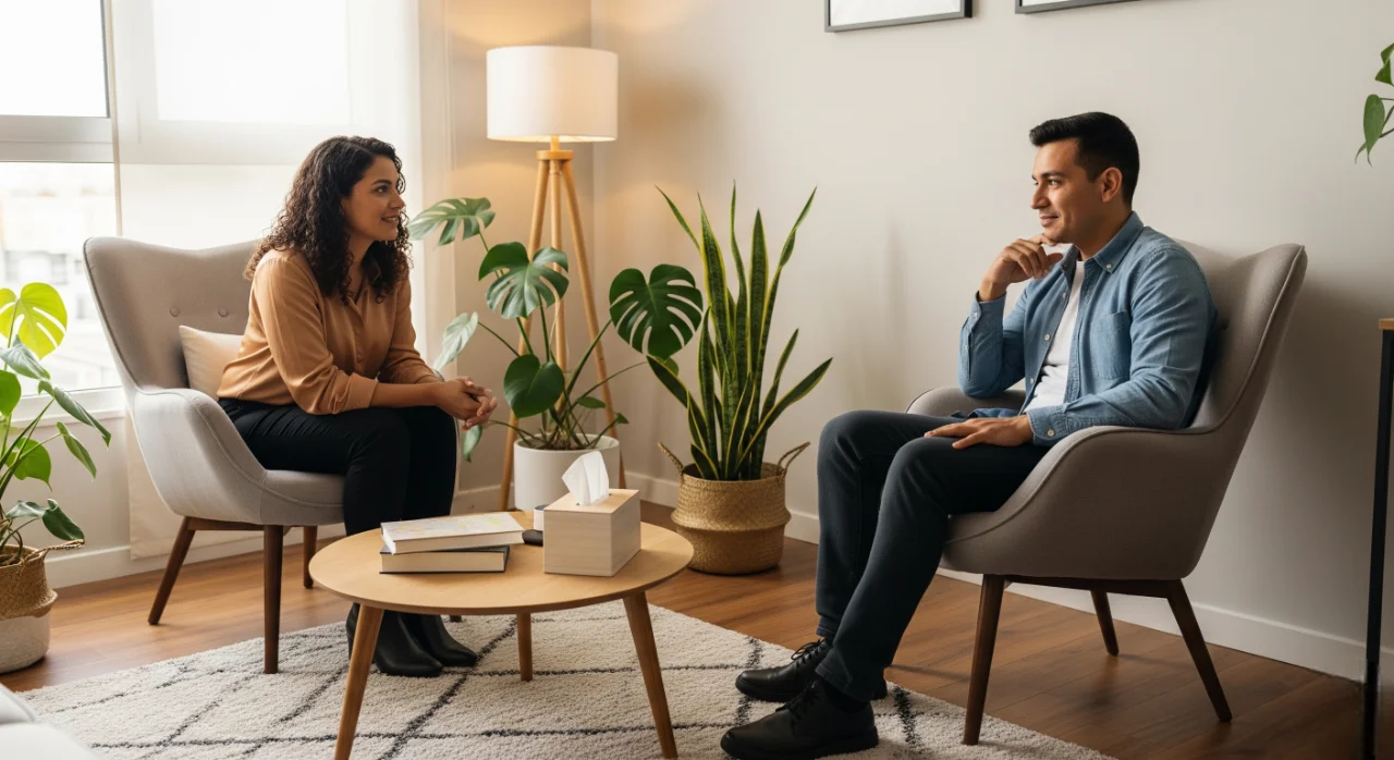 Psicóloga en sesión de terapia y consulta psicológica — antiéstrés psicoendógeno